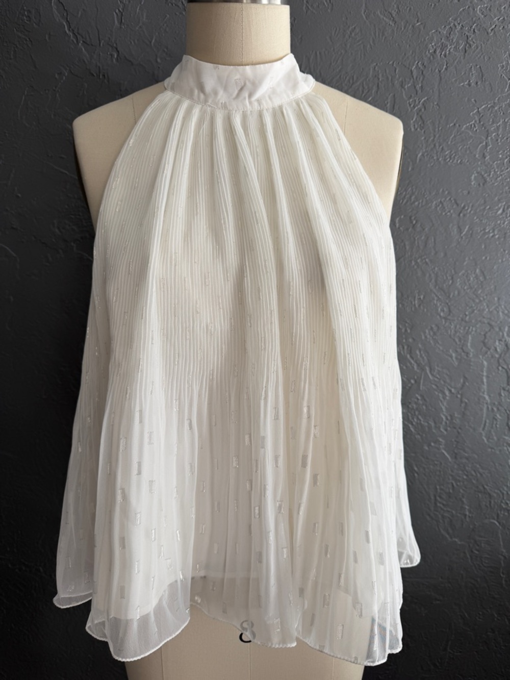 En Saison White Sheer Halter Camisole with Subtle Silver Accents